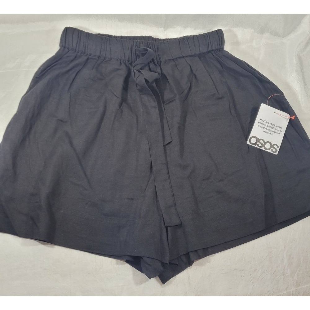 Asos Design Women's Isabel Linen Look Beach Shorts - Black - Size US 6